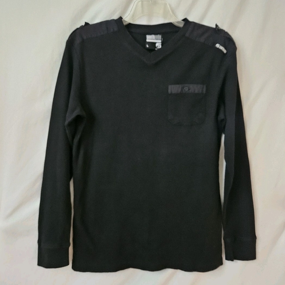 Southpole Y2K Waffle Knit Thermal Mens L Black Logo Streetwear Minimalist